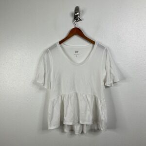 Gap Cotton White Peplum Top Size Small